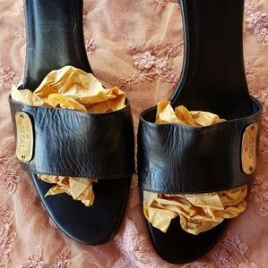 Gucci Black Logo Leather Mules Heels Size 9 1/2